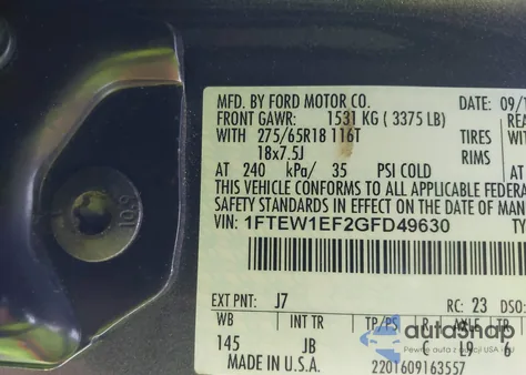 2016 Ford F-150 Xlt from USA, damaged, VIN 1FTEW1EF2GFD49630